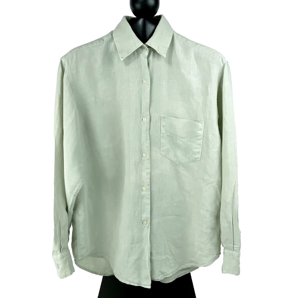 Banana Republic Long Sleeve Shirt Women's L 100% Irish Linen Button Down Green